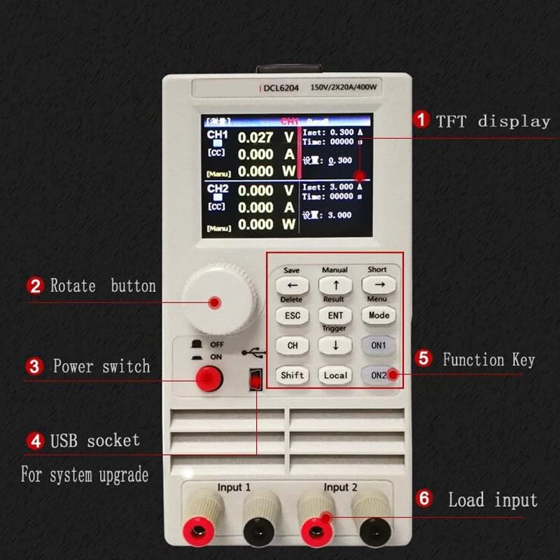DCL6104/DCL6204 Single/Dual Channel 400W 150V Programmable DC Electronic Load LED Power Aging Battery Discharge Tester,Power Supply Tester(6104)