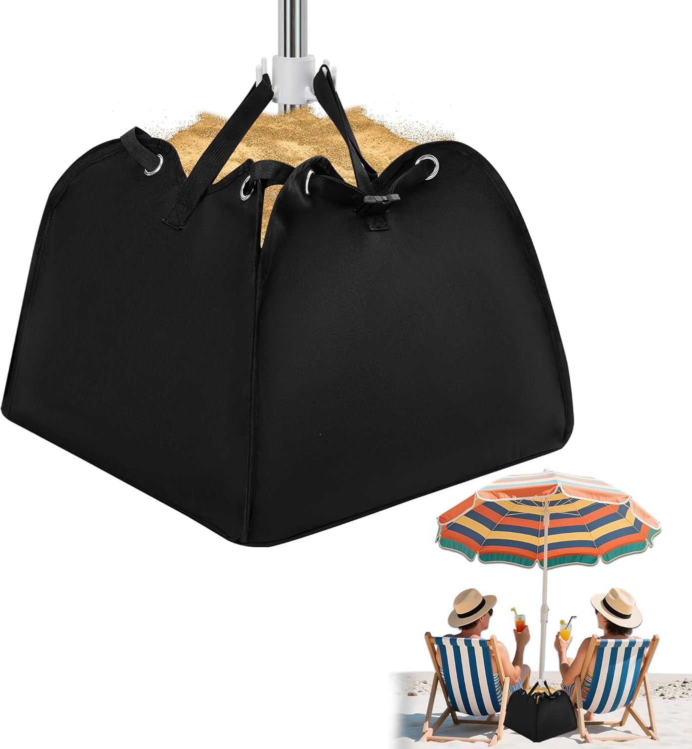 KACBFEE Heavy-duty Beach Umbrella Base Weight Bag - Fillable Sand Bags For Stability, Portable Parasol Weight With Hook For Outdoor, Garden & Beach Use