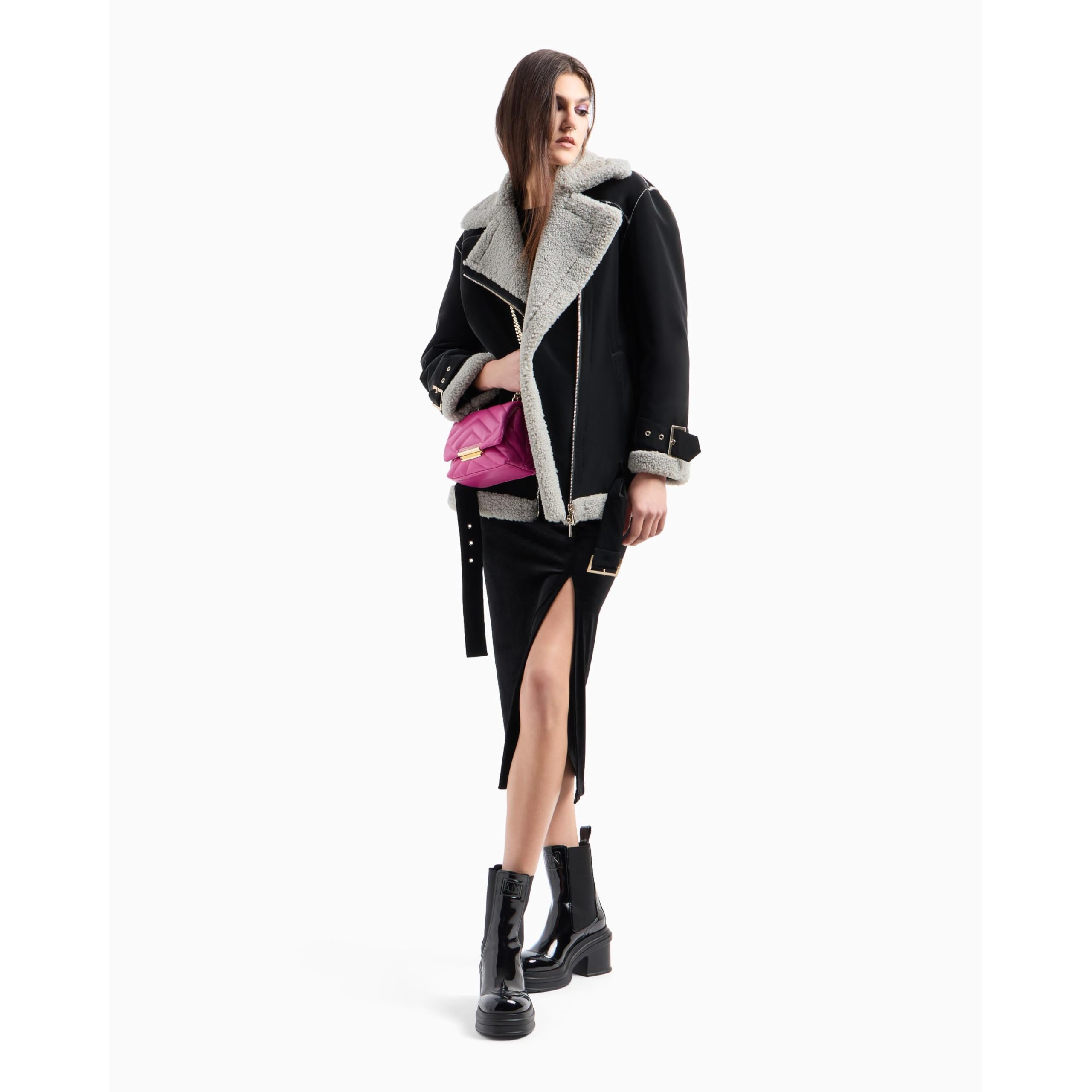 Armani Exchange Falda midi de terciopelo elástico para mujer