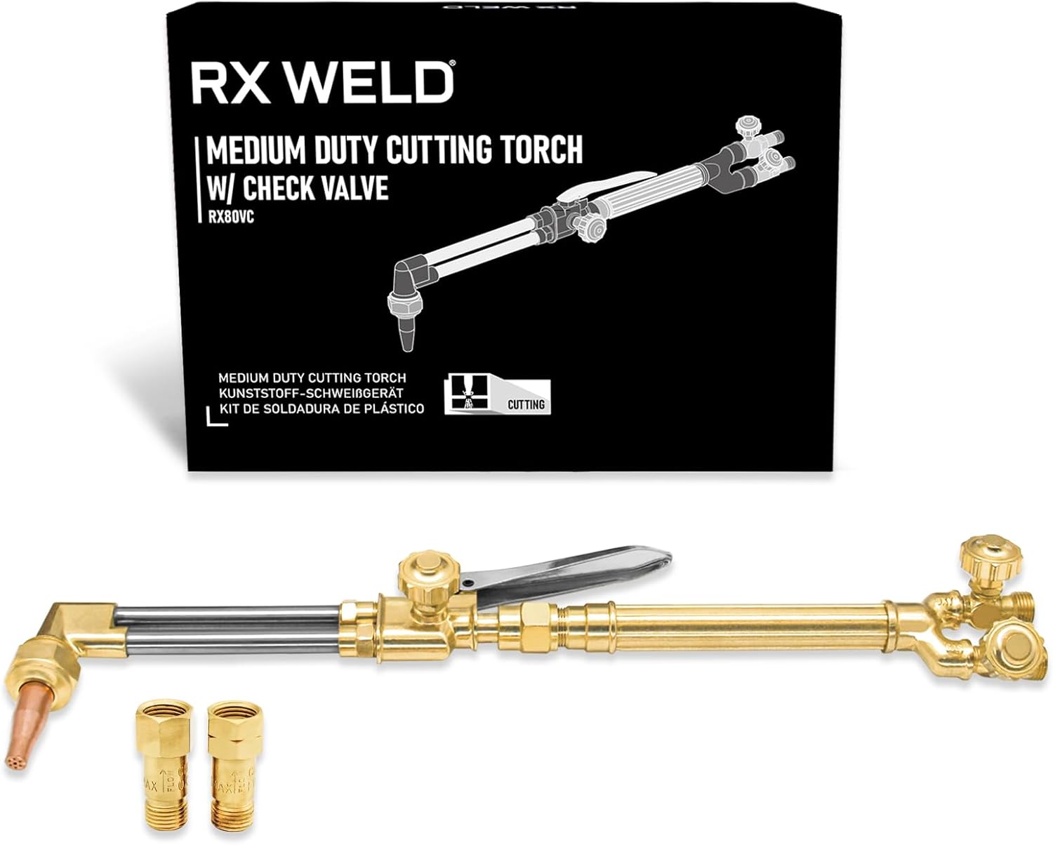 RX WELD V-Style Medium Duty Cutting Torch with Check Valve, Oxygen Acetylene Cutting with CA1350 Cutting Attachment, 100FC Torch Handle, 1-3-101 Cutting Tip