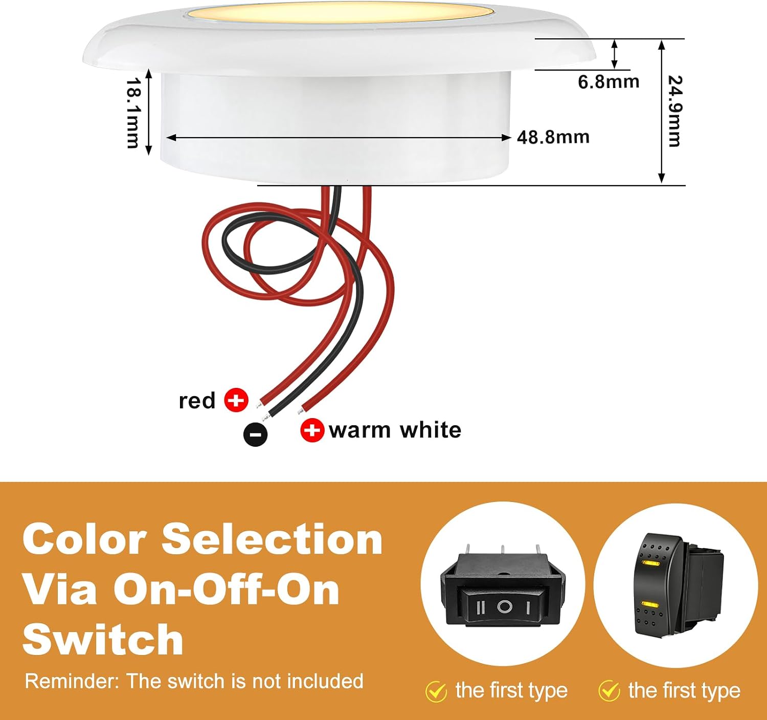 Boat Interior Lights, 3" Courtesy Deck Lights White Red 12V Ceiling Cabin | Waterproof 12V Exterior Dual-Color Easy Installation Boat Deck Lights Marine Courtesy Lights for Pontoon RV Fishing Boat