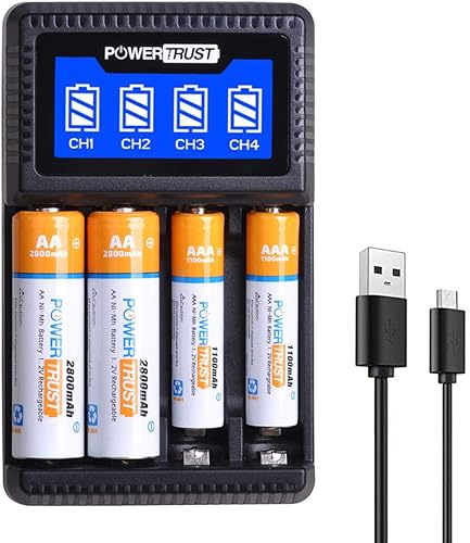 Miniatura 2 de PowerTrust - Cargador de pilas AAA con 4 ranuras y pantalla LCD para pilas AAA Ni-MH recargables