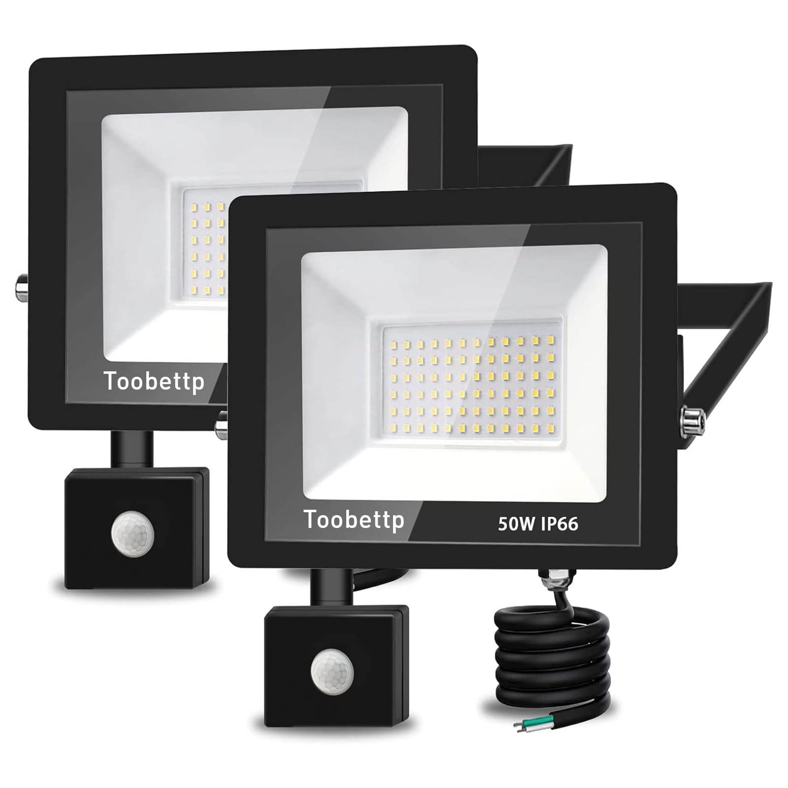 50W LED Floodlight with Motion Sensor Outdoor Super Bright 6500K 5000LM Cool White IP66 Waterproof for Garden Patio 2pcs