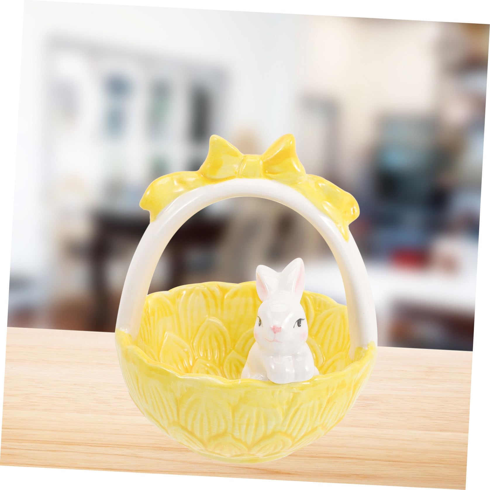 CLISPEED Decorazione Coniglio di Pasqua in Ceramica a Forma di Cestino, Ornamentale per Casa e Giardino, per Festa di Pasqua e Arredamento Tavolo