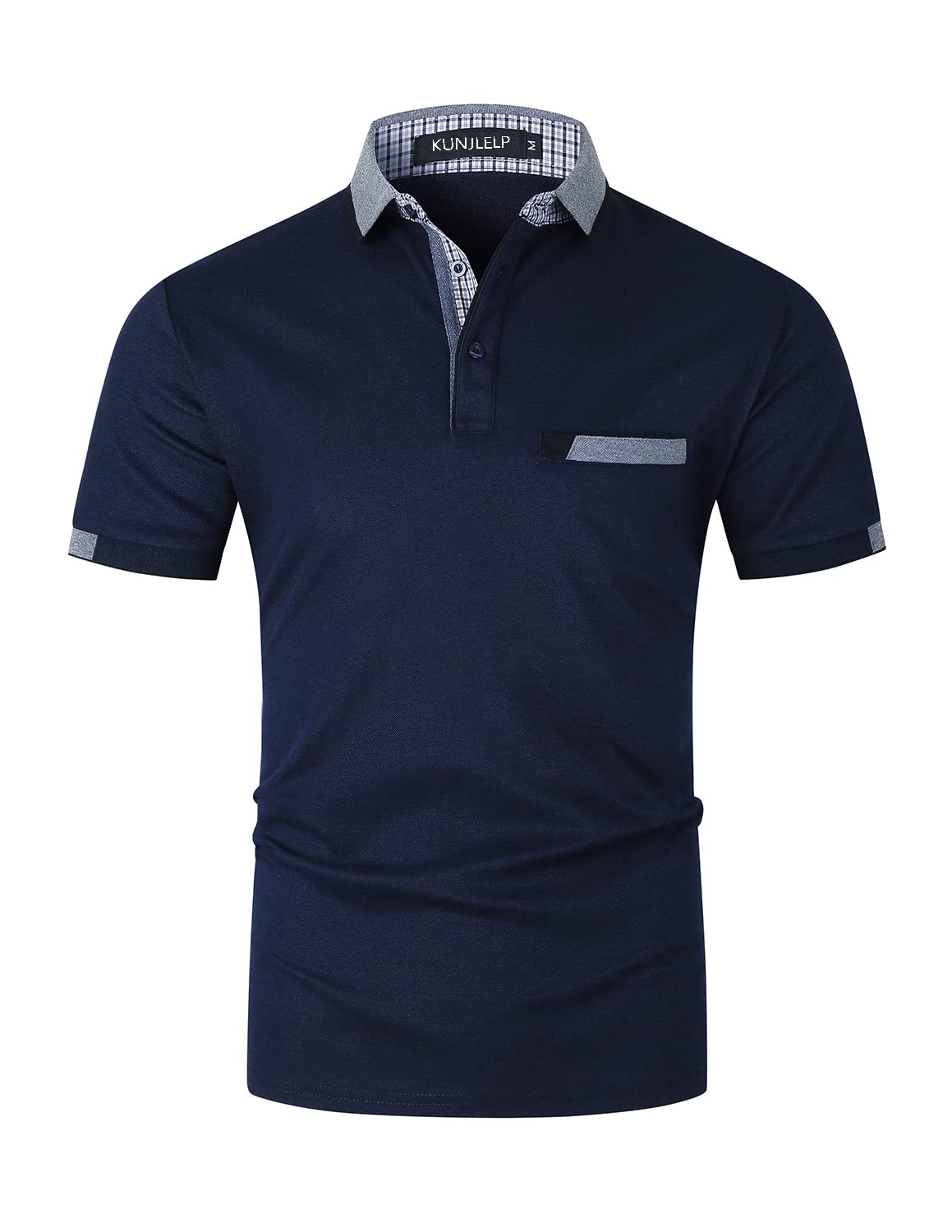 KUNJLELP Polo da Uomo con Tasca T Shirt Manica Corta M-3XL Chic Colletto a Quadri Maglietta Uniformi