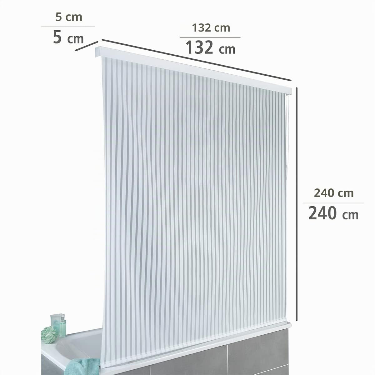 WENKO Store de Douche | Rideau de Douche déroulant | Fixation Plafond | Fixations incluses | Aluminium | Plastique recyclé et Recyclable PEVA | 132x240x5 cm | Blanc