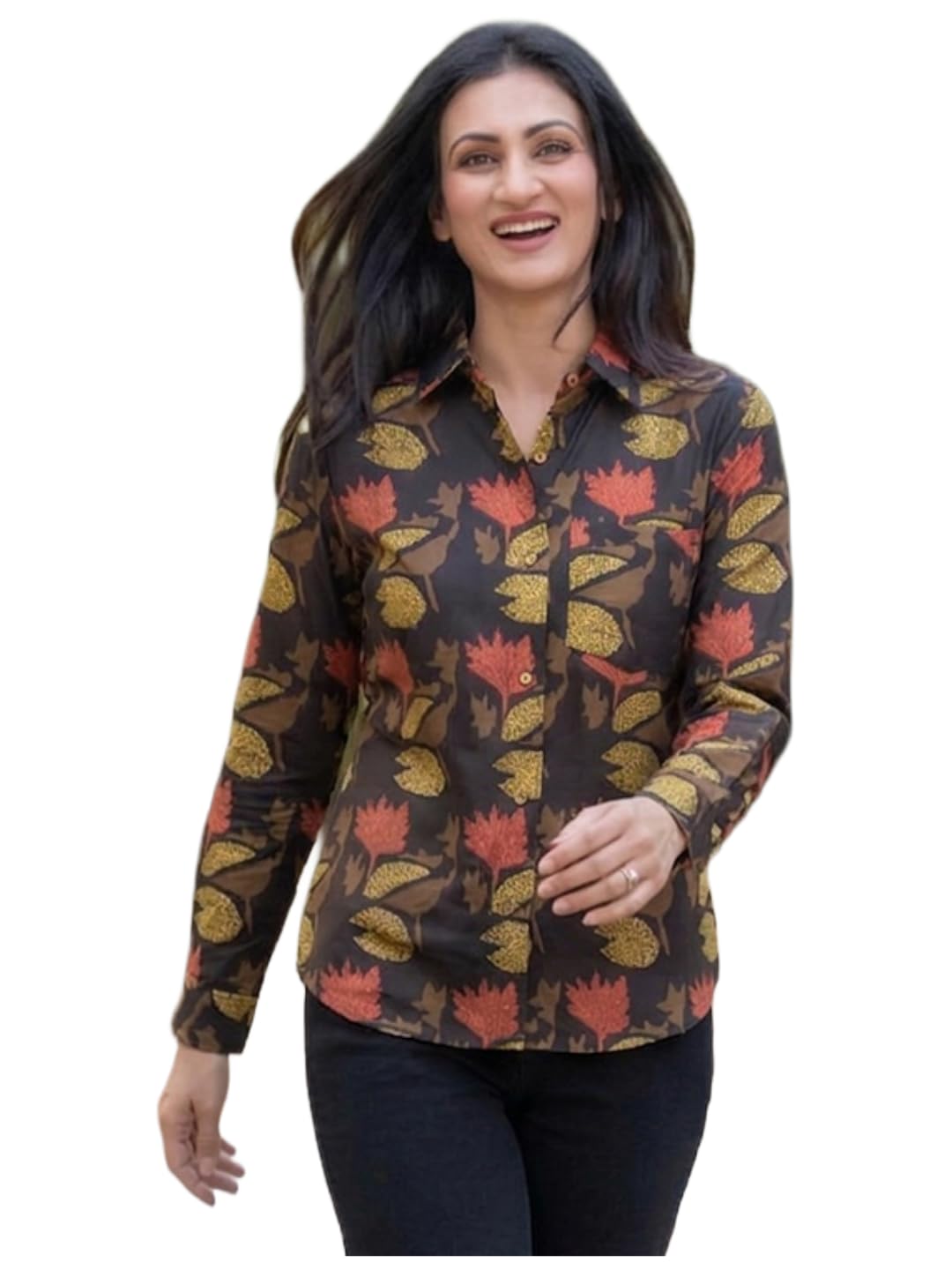 ANNI Designer Hemd für Damen, Viskose, bedruckt, normale Passform, Langarm-Shirt, Kragen, stilvolles Damen-Top, formelle Freizeitkleidung, trendiges Design, modernes Outfit für Damen