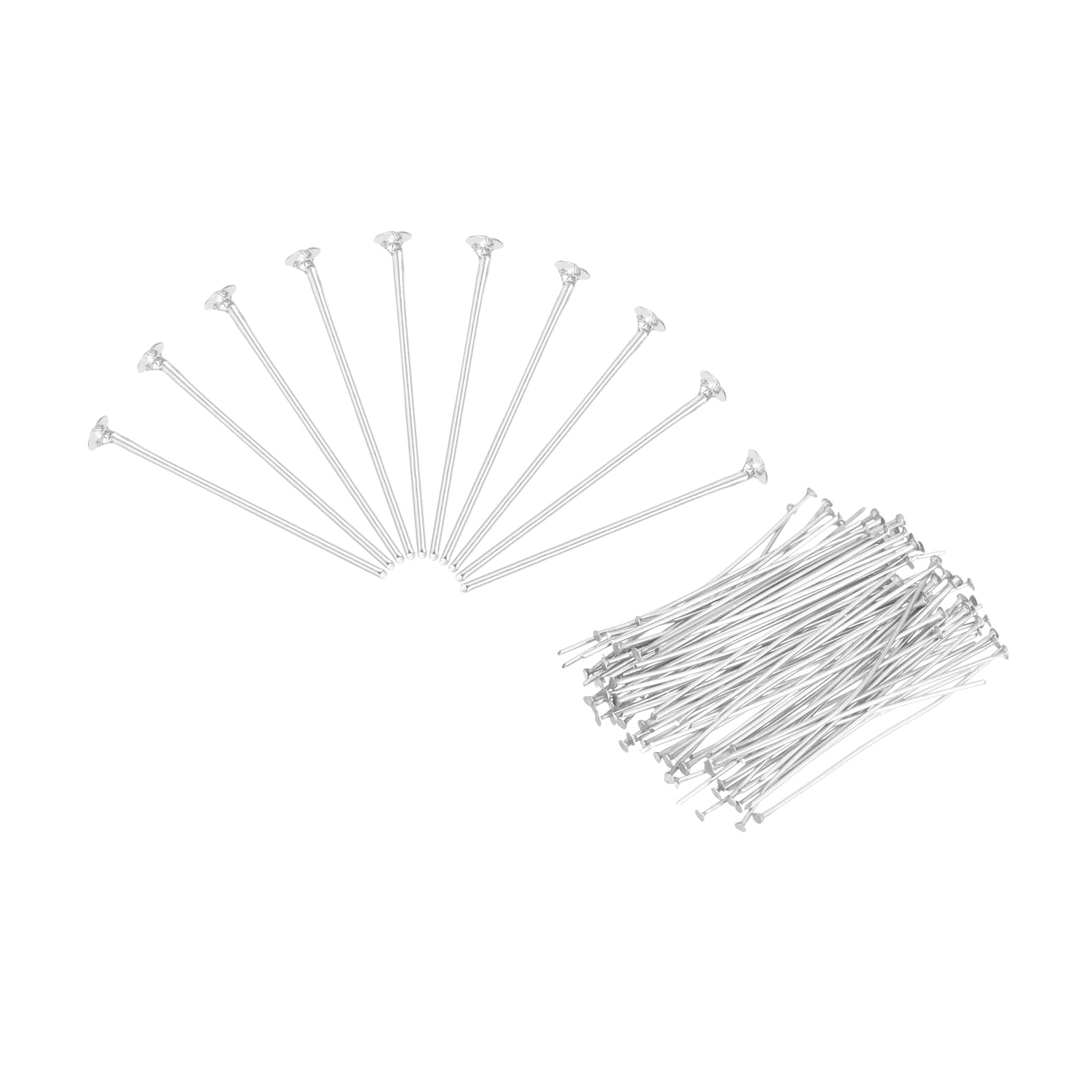 MECCANIXITY 150Pcs Flat Head Pins for Jewelry Making 40mm Brass Flat Head Pins Jewelry Head Pins for Craft Earring Bracelet Necklace Pendant Supplies 20 Gauge Silver