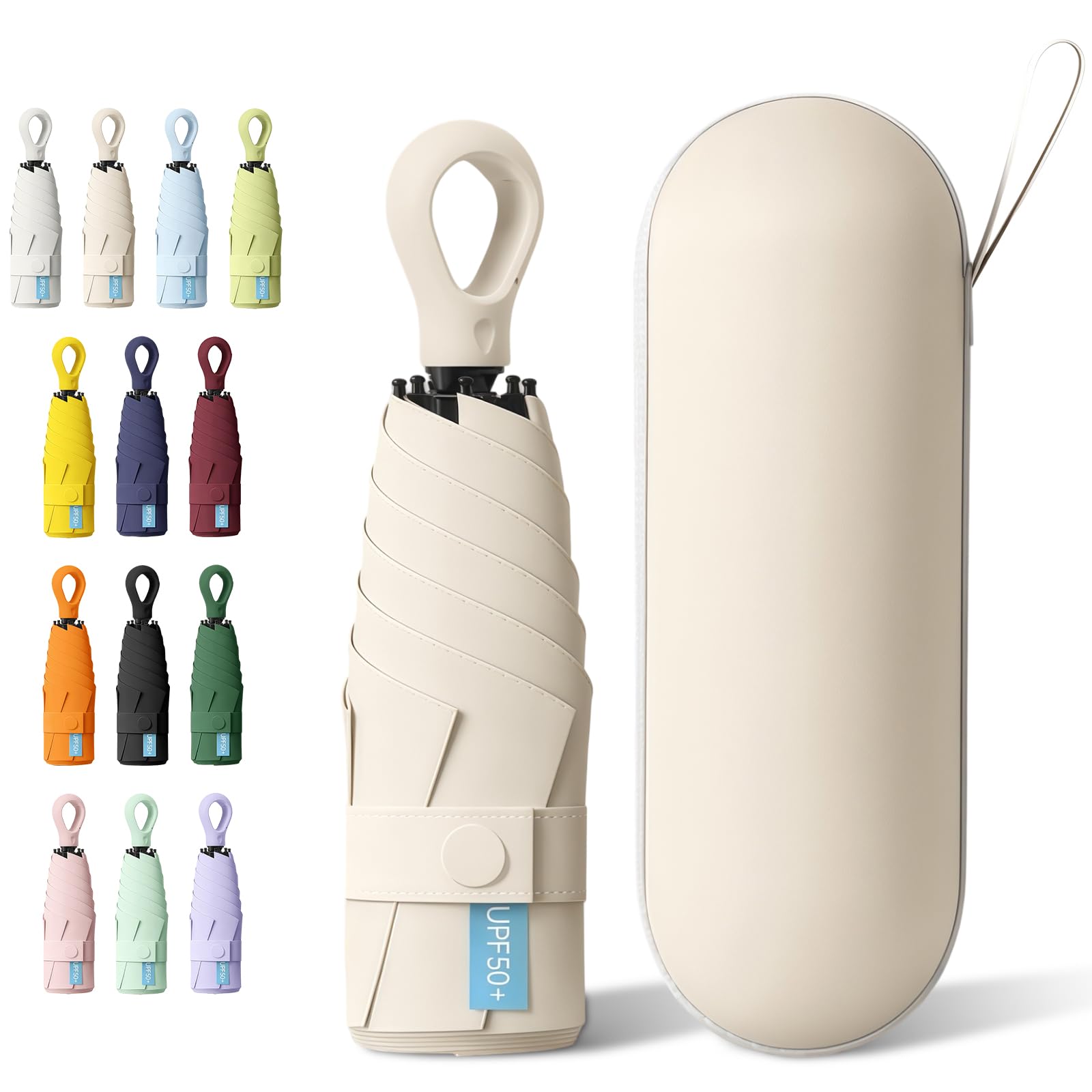 HCQC Parapluie Pliable Mini - Anti-UV, Compact et Léger pour Voyage - Parapluie de Poche Portable Homme Femme - Protection contre le Soleil et la Pluie Inklusive Kapsel-Etui - 1