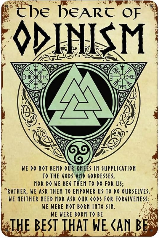 Metal Tin Signs Viking Warrior Motivational Quotes The Heart Of Odinism Bathroom Wall Decor Retro Art Tin Sign Coffee And Bar Wall Decor Iron Painting 8x12 inch