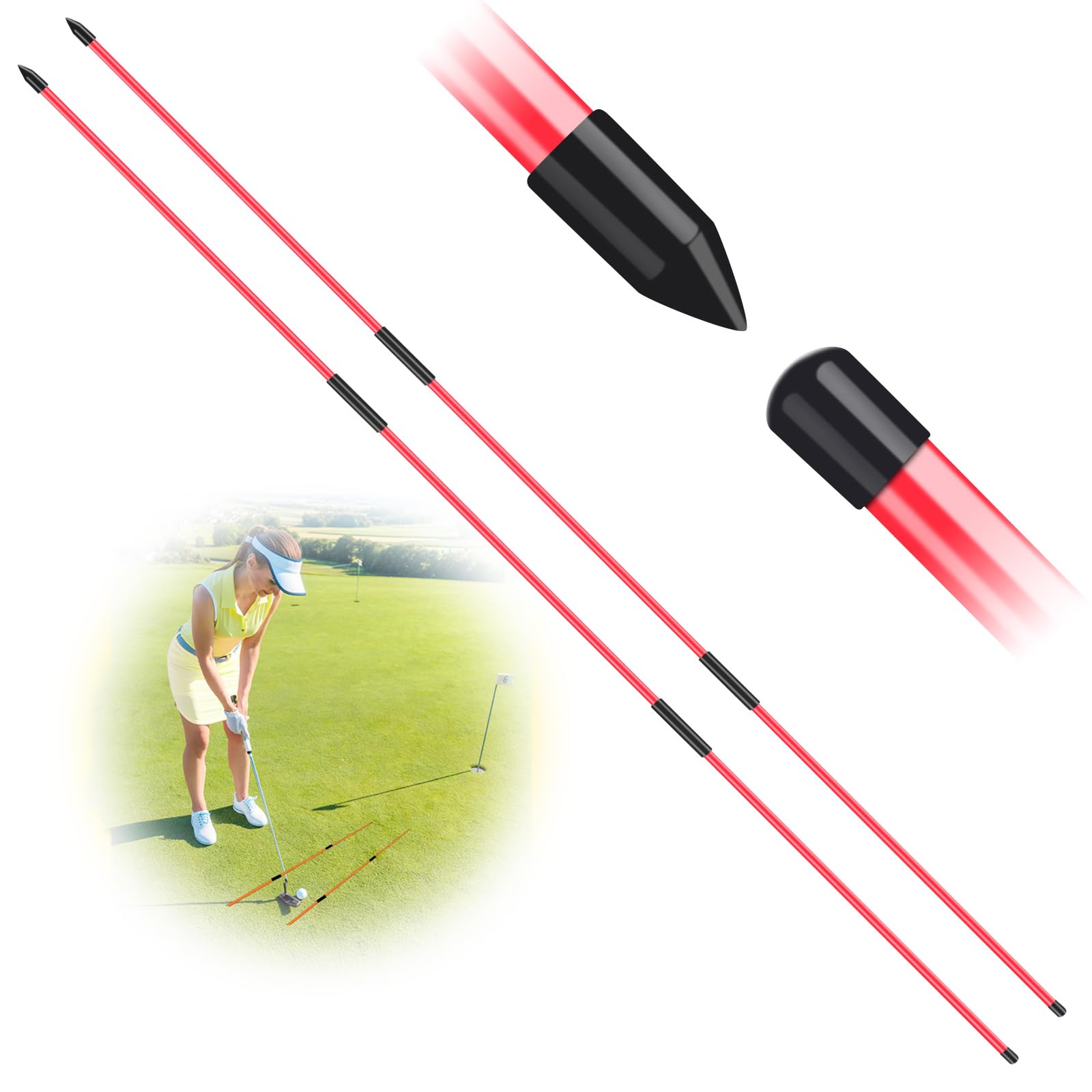 Golf Alignment Sticks Rods Swing Trainer Tools 48 Inch 2 Or 3 Pack, Fits in Golf Bag Tour Stickers Practice Training Aid