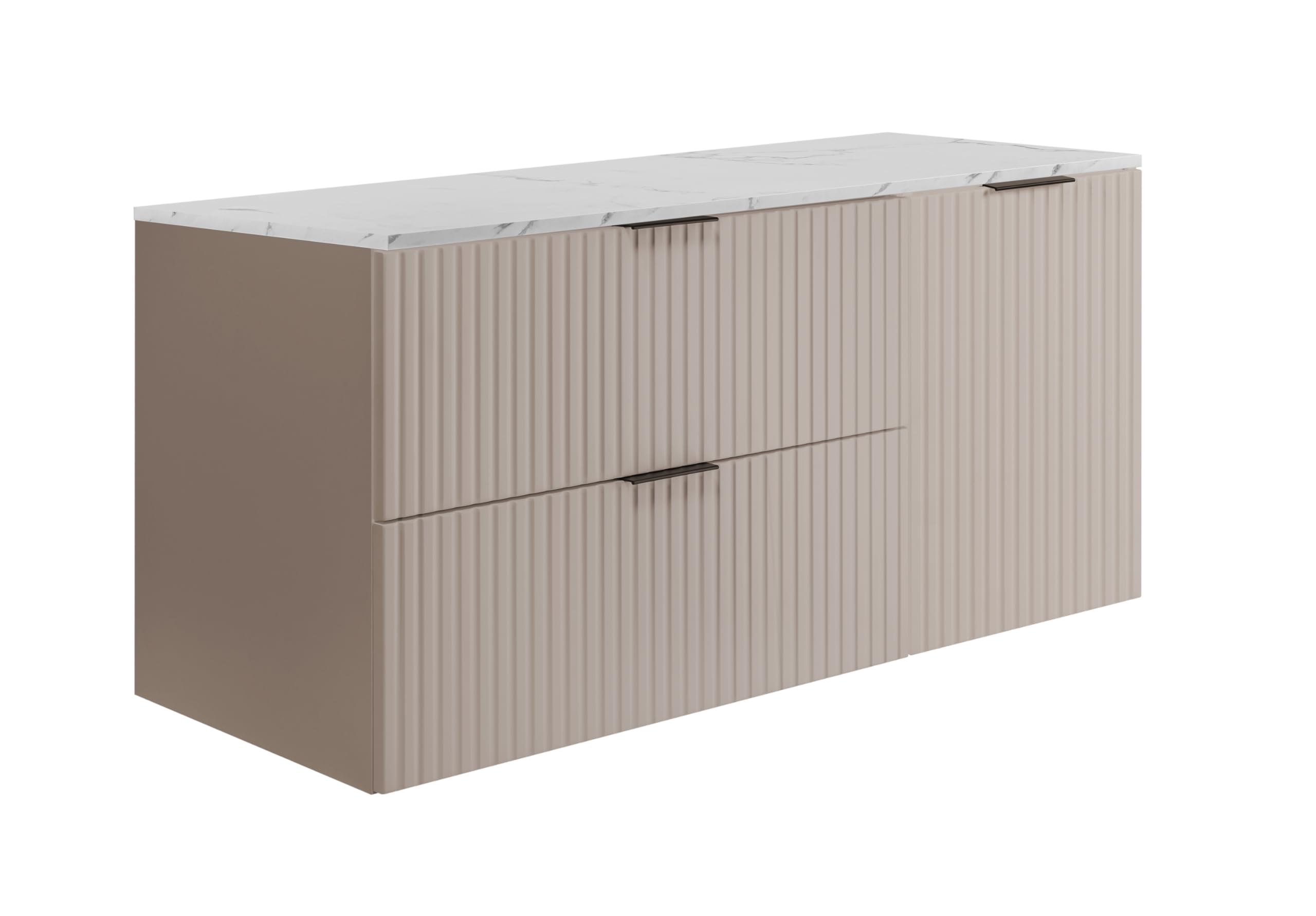 3E 3xE living.​com Mobiletto da bagno sospeso, cashmere/​piano in marmo bianco (MDF), 120 x 57 x 46 cm