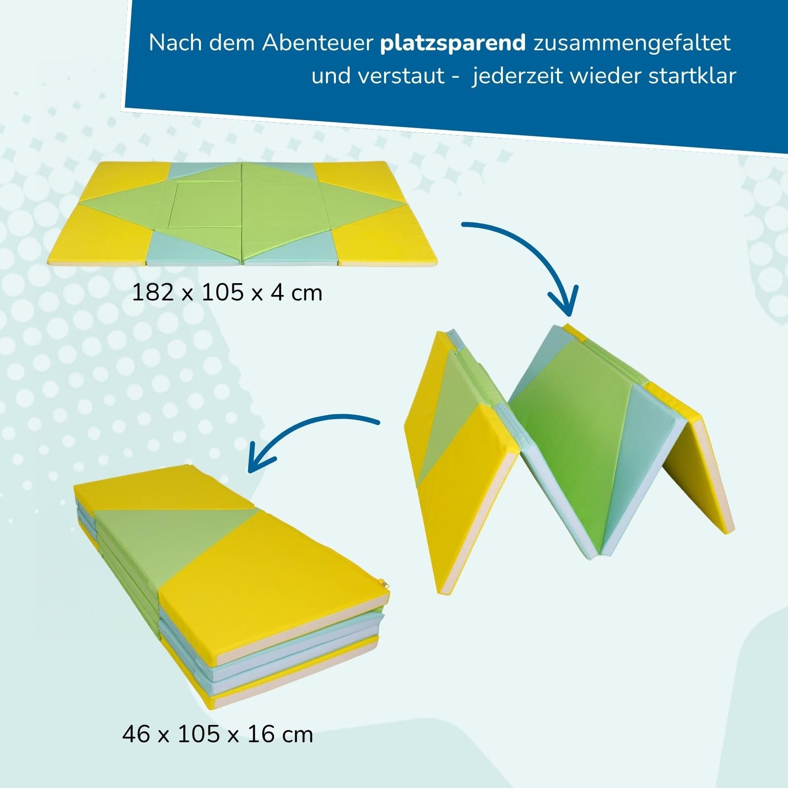 alldoro Faltbare Spielmatte 3-in-1, Krabbelunterlage, Tipi-Zelt & Spielboot | abwaschbares Kunstleder, weich gepolstert, 182 x 105 cm, Krabbelunterlage, Tipi-Zelt & Spielboot, Für Kinder ab 0 Jahren