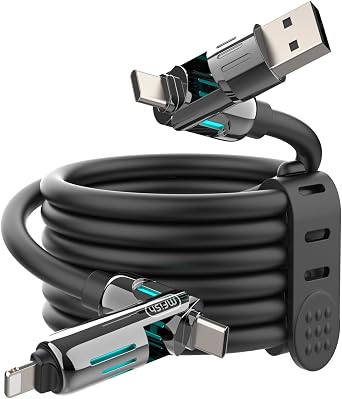 240W 4-in-1 Fast Charging Cable, Black, 10FT | Carrying Case, USB-A & USB-C to USB-C/Lightning, For iPhone 17/16/15/14, MacBook, iPad, Laptop, Samsung S25/S24