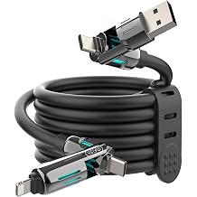 MFish 240W 4-in-1 Charging Cable with Carrying Case, 10FT Fast Charger USB-A & USB-C to USB-C/Lightning, for iPhone 17/16/15/14, MacBook, iPad, Samsung S25/S24 Black