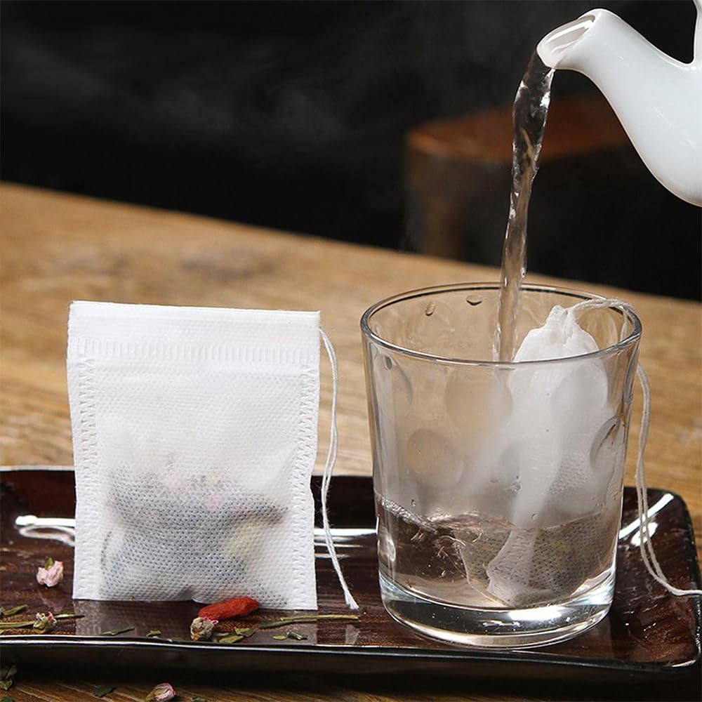 300 Bustine Di Tè Vuote In Tessuto Non Tessuto – 8x10 Cm, Con Coulisse, Non Sbiancate, Per Tè Sfuso, Spezie, Caffè E Infusi, Monouso - 3