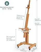 Vista 2 de VISWIN Caballete de estudio resistente, soporta lienzo de hasta 71 pulgadas, se inclina plano y móvil, soporte grande ajustable de madera de haya