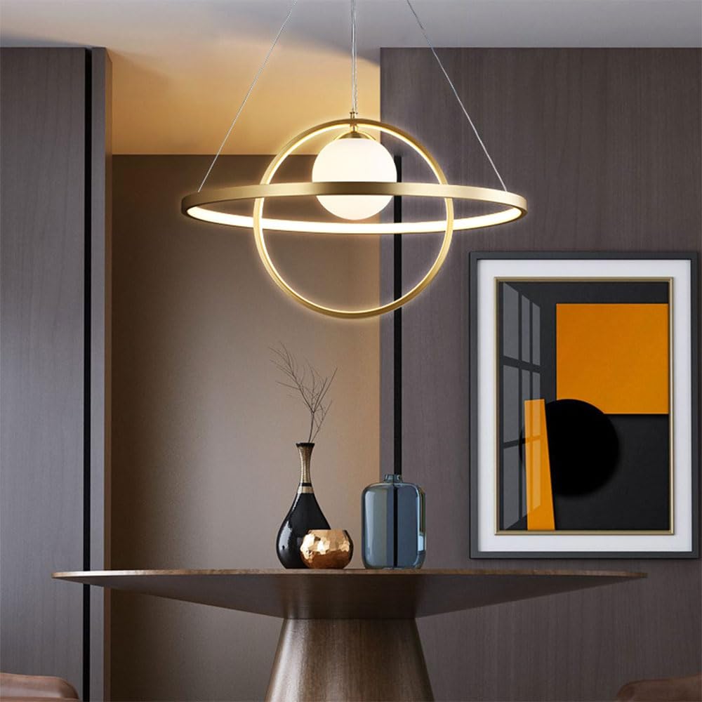 Sufitowe oprawy oświetleniowe wiszące 2 pierścienie surround 86 W złota oprawa mosiężna lampa wisząca LED kula szklana oświetlenie wewnętrzne 3-punktowe oświetlenie wyspy kuchennej