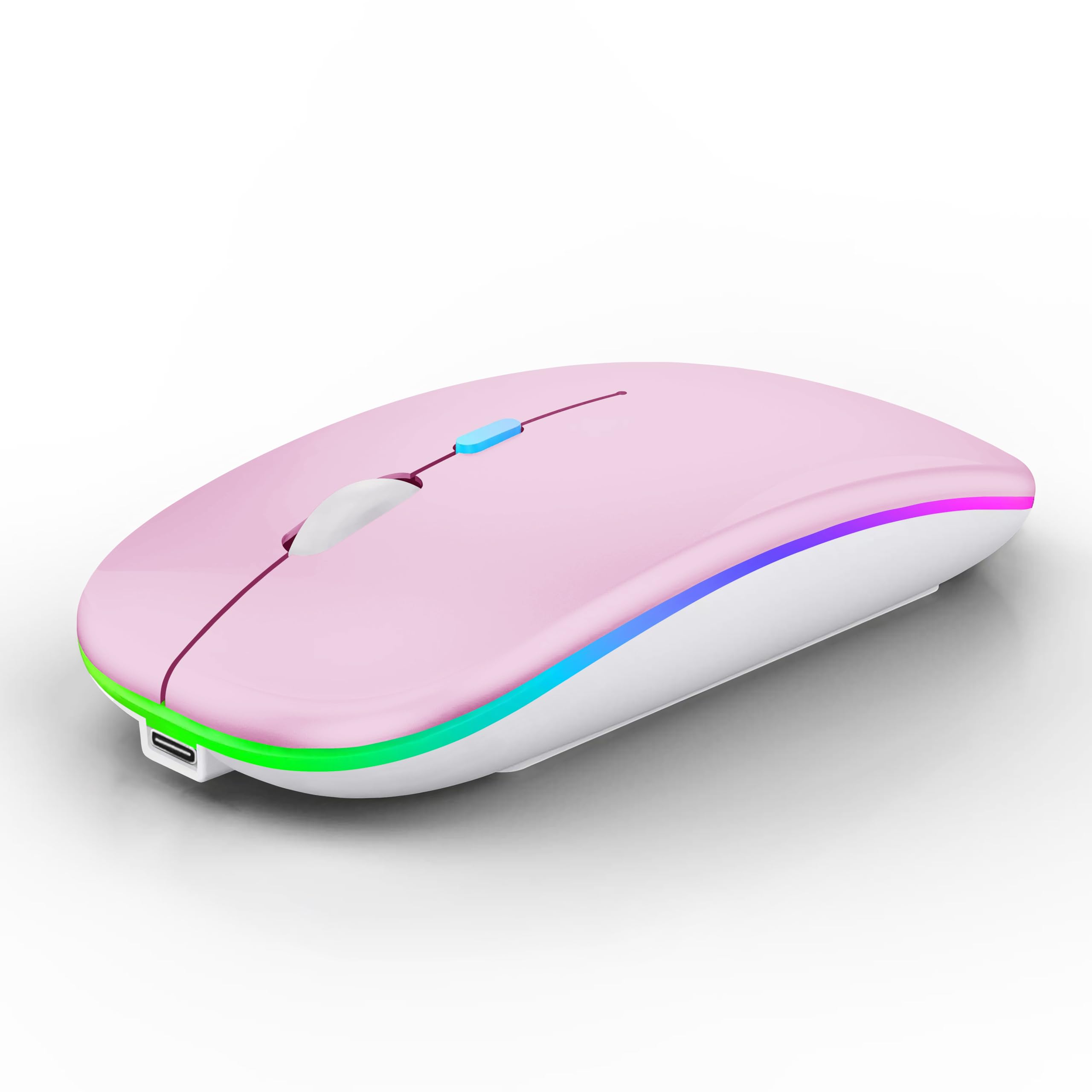 Wireless Bluetooth Mouse Rechargeable Laptop Mice with LED Lights Silent Slim Use(BT5.2 and 2.4G Portable USB Receiver) Dual Mode Computer Mouse for Laptop/iPad/Tablet/Apple/Computer/Mac(Pink)