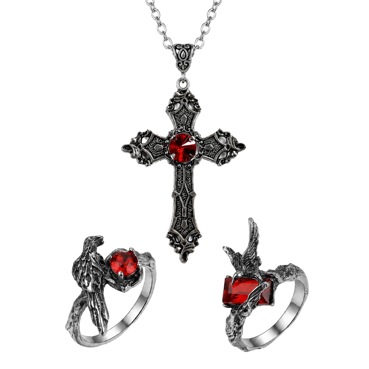 3Pcs Gothic Rings, Mens Ring, Alternative Fashion Jewellery Set for Men and Women, 3PCS Gothic Cross Necklace and Ring Combo, Punk Biker Style Accessories for Concerts and Themed Events, Layering Gothic Jewellery for Daily Wear and Social Gatherings-image-33