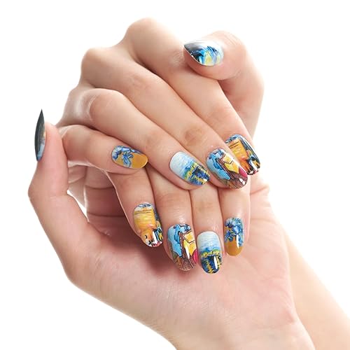 Miniatura 6 de GLAMERMAID Uñas postizas a presión ovaladas medianas, uñas de gel con pegamento, 24 piezas de uñas postizas acrílicas ovaladas cortas,