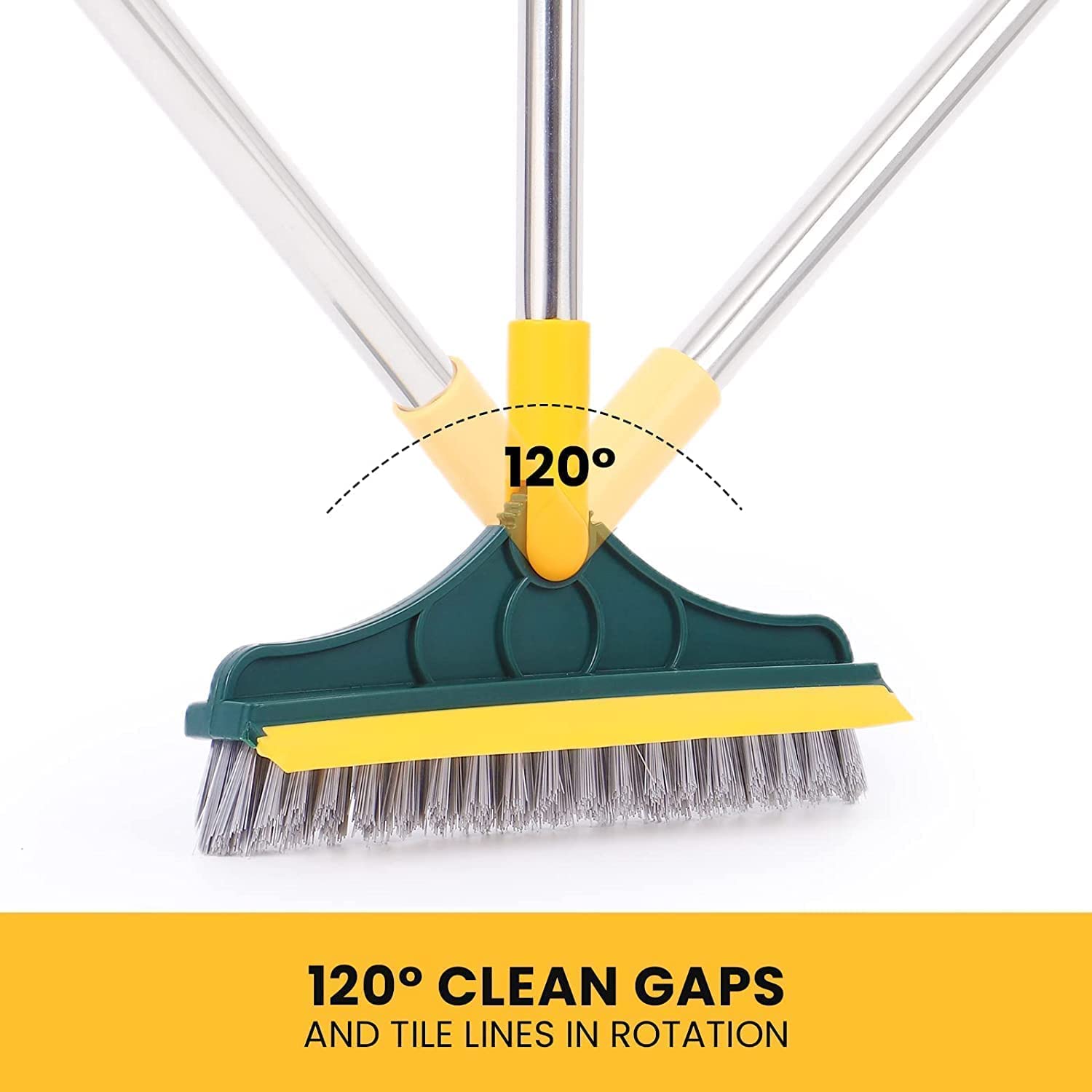 Blue Azure 2 in 1 Scrub Tiles Cleaning Brush with Wiper for Bathroom Floor Scrubber with Long Handle Soft Scraper Rotating Brushes Scrapper Wiper for Home Office Kitchen Cleaning Supplies(1pcs) 2