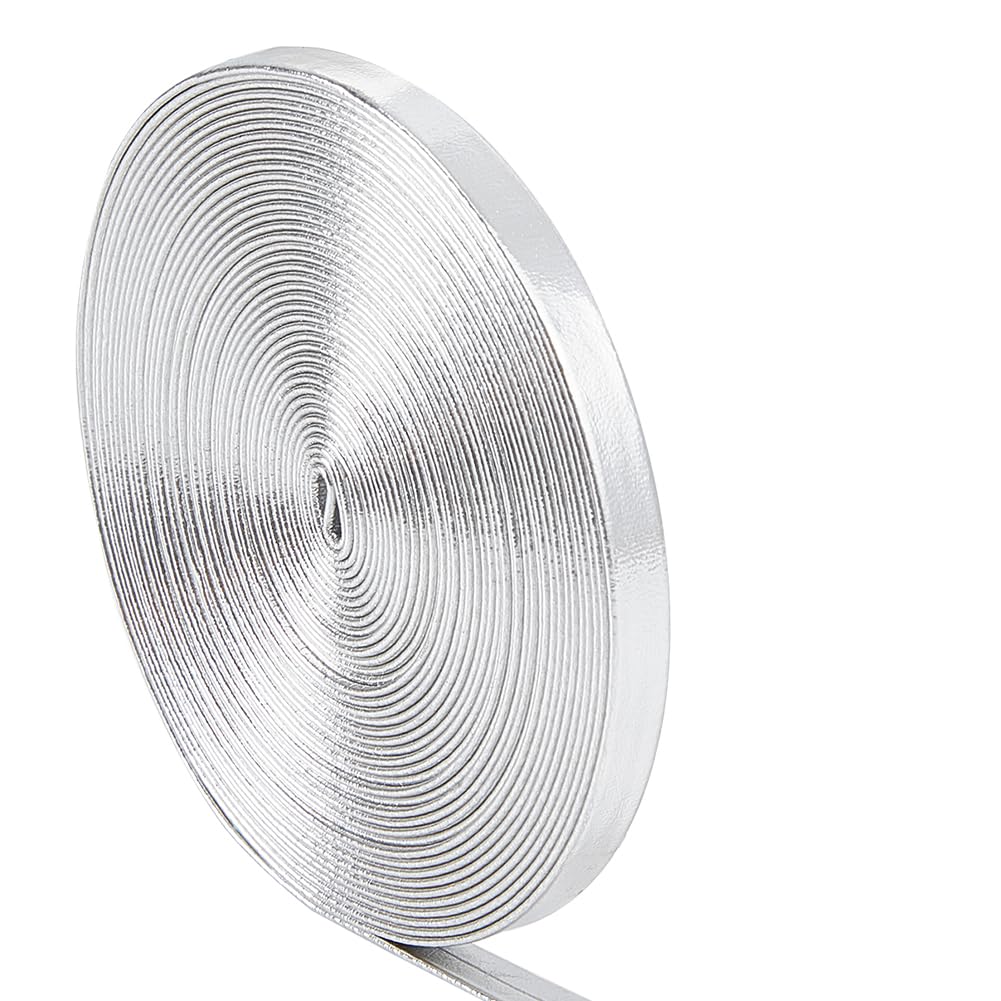 GORGECRAFT 5m x 6mm Flat Metallic Leather Straps Glossy Leather Cord Shiny Silver Pu Leather Lace Strip Beading String Ribbon Crafts Double Sided Faux Supplies Cord for Making Craft Pillow