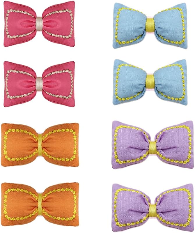 Monreaux's Bows Girls Fabric Bow Alligator Hair Clips Multicolor 4 Pack | Embroidered Trim, Soft Fabric