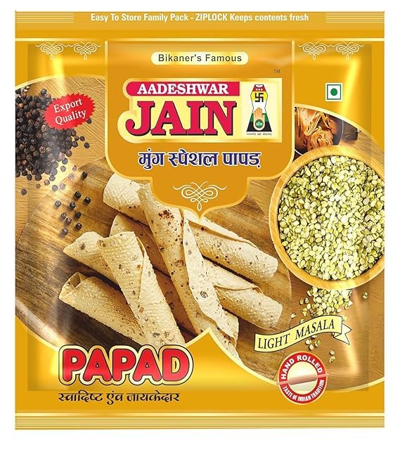 Image of Aadeshwar Jain Moong Papad | Light Masala | Authentic Indian Crispy Papad | Tangy Masala Flavour | Spicy Indian Snack | Ready-to-Serve Crispy Papads (400Gram)