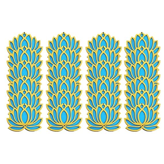 Image of Sanvatsar Home White Golden Lotus 4 Inch Set of 24 Wooden Cutout DIY Rangoli Kit | Decorations for Diwali, Dusshera Wedding Rangoli, Pooja, Decorations, Festival Gift (Blue24)
