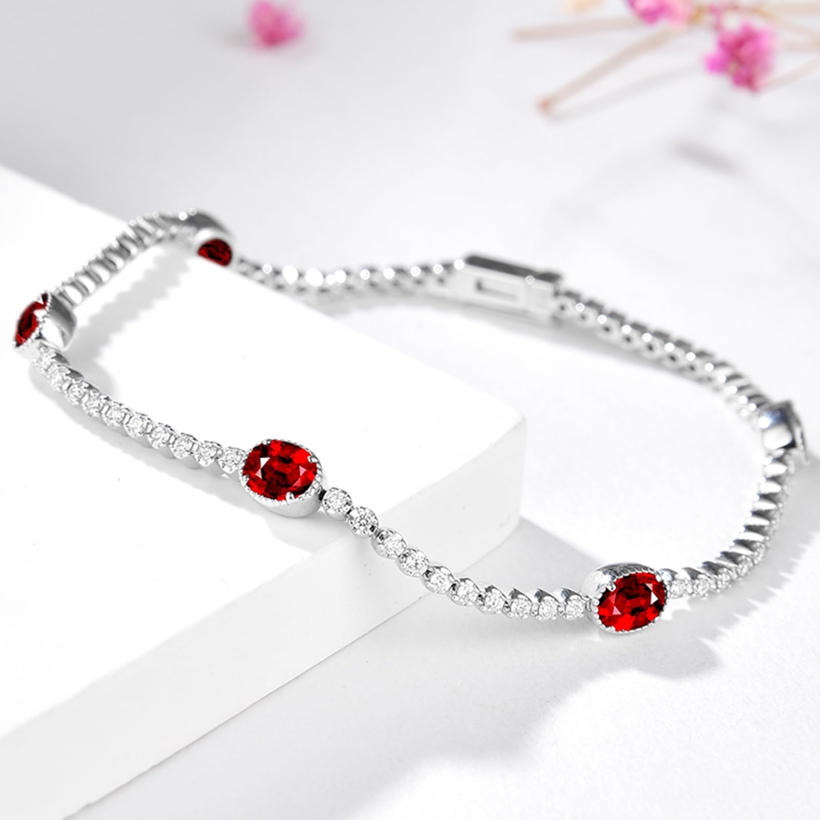 Bransoletka tenisowa dla kobiet białe złoto 9kt/18kt/14kt, rubinowe bransoletki 2ct 6,3 do 19,8 cm długości z diamentem, biżuteria ślubna dla kobiet