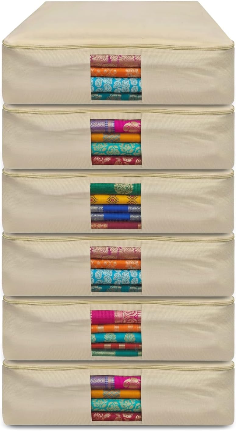 JD Fresh 6 Peices Cotton Big size lehenga/Grown/Ghagara bags/Cloth storage box/Storage box for clothes/Saree organisers storage for wardrobe/Garment bags for storage clothing - 6 PCs