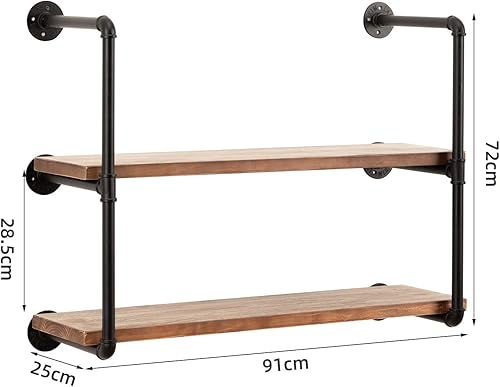 Miniatura 3 de Estantería industrial de tubería montada en la pared, estantes flotantes de metal rústico, estanterías de madera real Steampunk, estantes colgantes