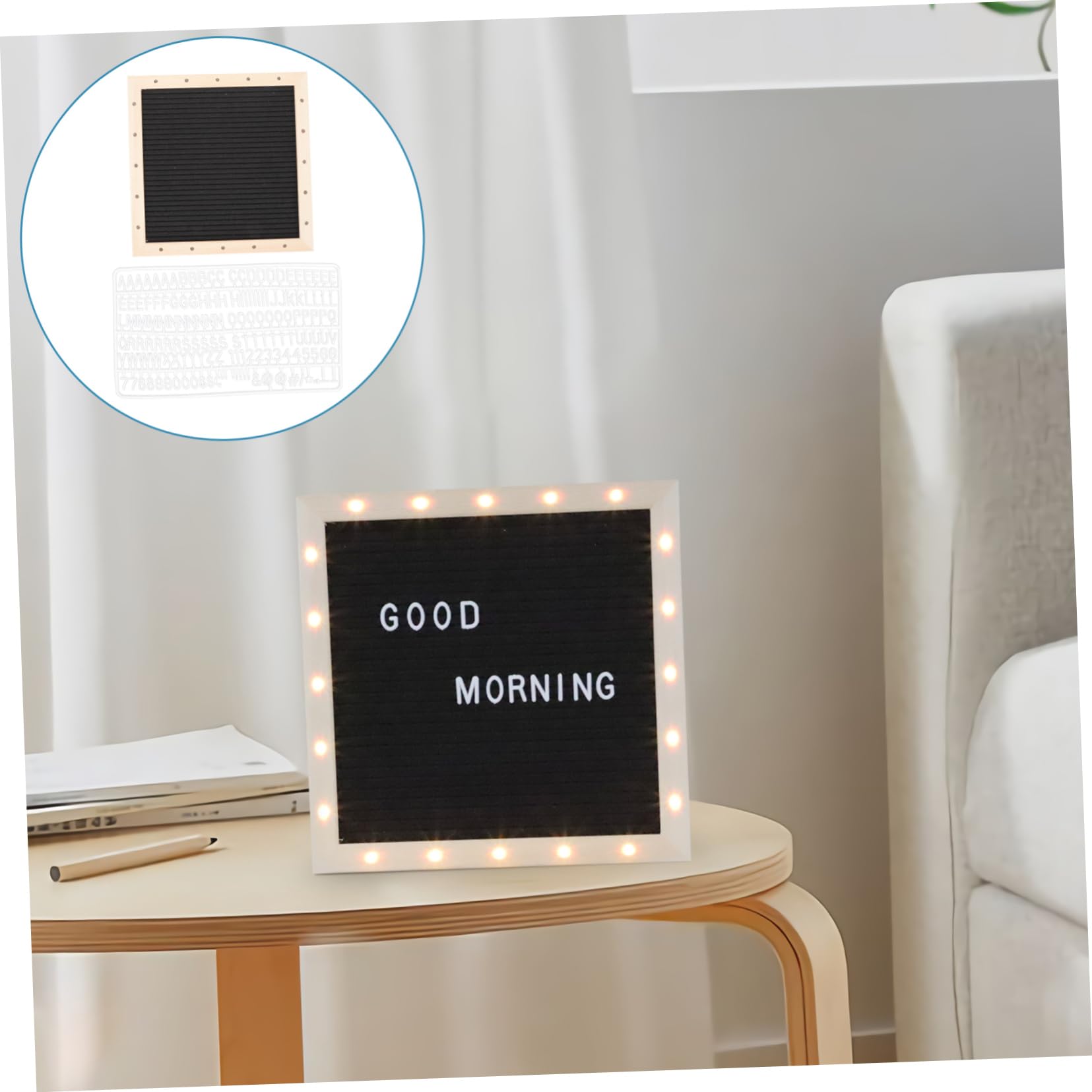Holz Nachrichtentafel mit LED Licht, Filzbrett, 1 Satz, Schwarz
