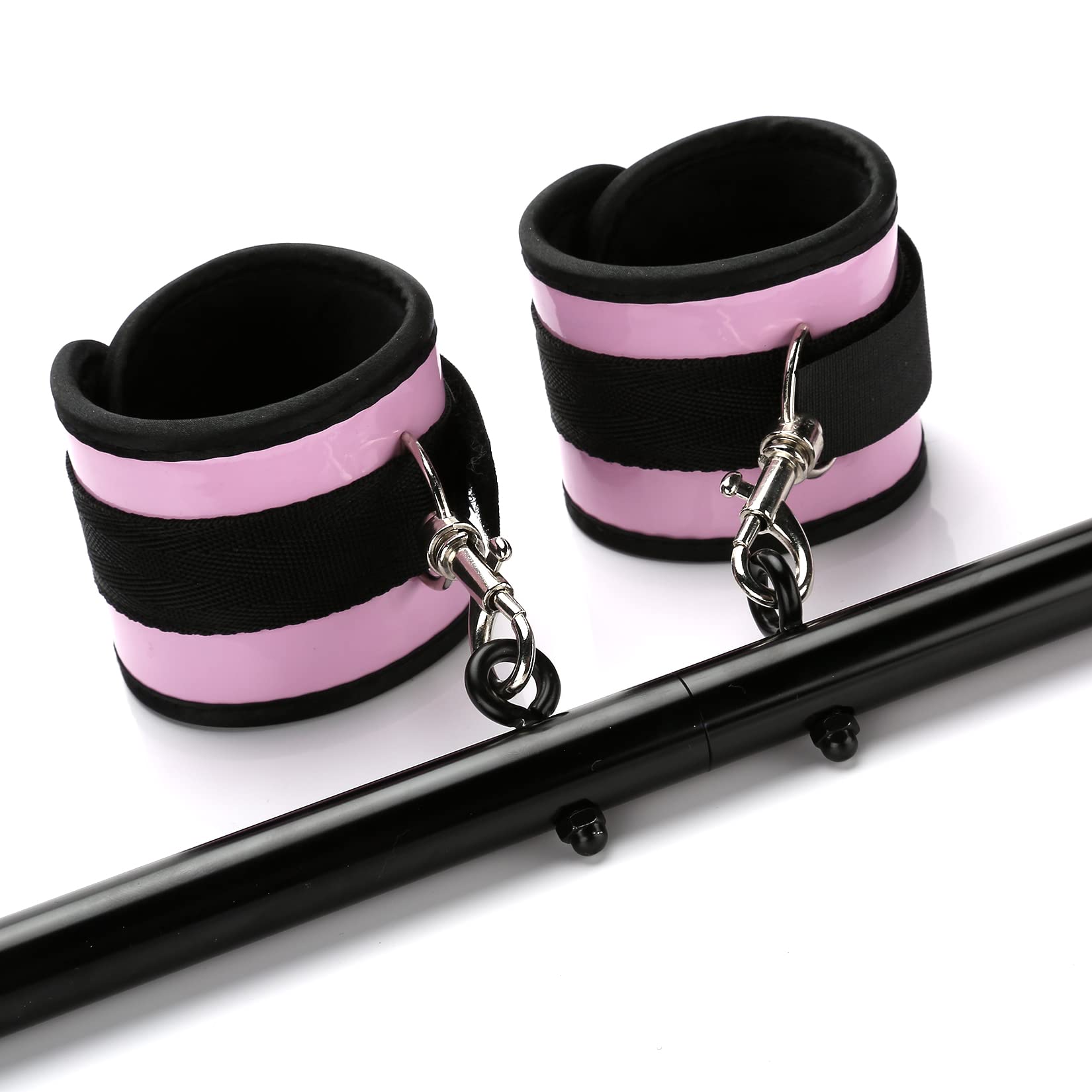 Expandable Spreader Bar Set, Exercise Bar, Black Stainless Steel Workout Bar, 4Pcs Pink Straps Adjustable, Stretching Fitness Gear,Yoga Pilate Training, Home Gym Kit