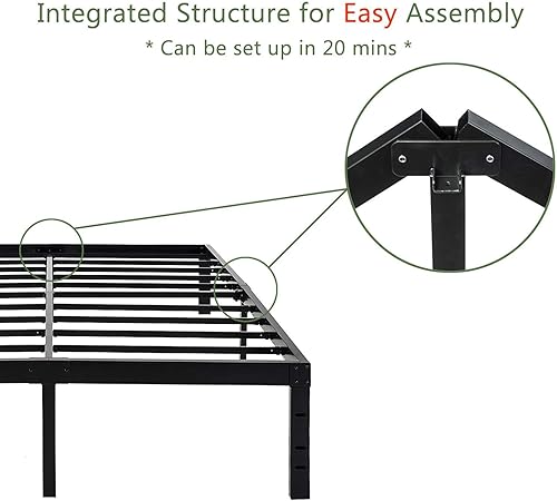 Miniatura 7 de 45MinST Marco de cama de plataforma de 18 pulgadas, base de colchón de fácil montaje, listones de acero resistente de 3000 libras, sin ruido, no