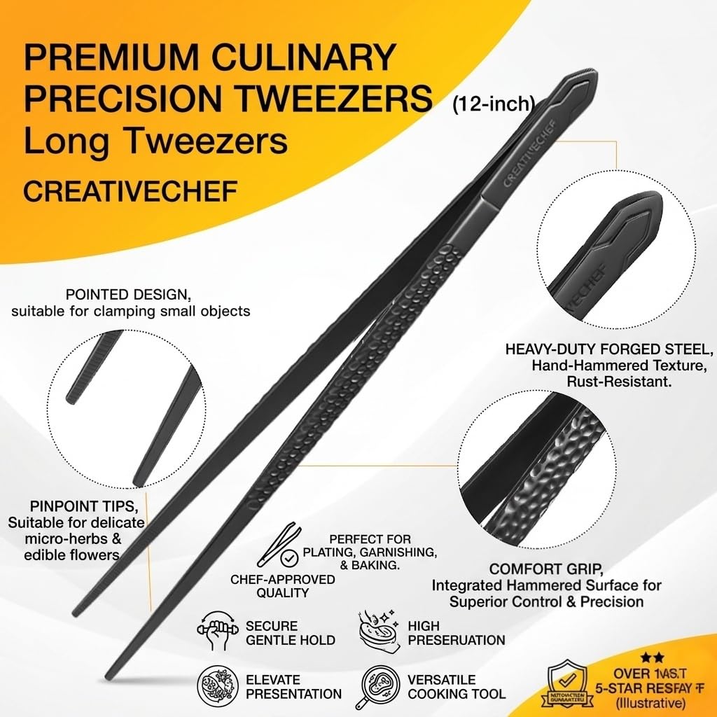Lot de 5 pinces à épiler de cuisine, pince à épiler de chef, pince à épiler de 25,4 cm et 16,5 cm, universelle pour tous les types de cuisine, steak, placage, pâtes et beaucoup d'autres scénarios