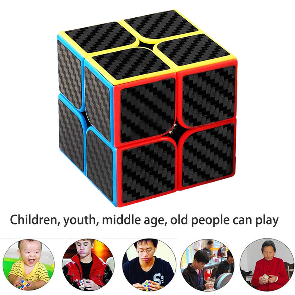 ROXENDA Speed Cube Set,[2 Pezzi] Cubo di Velocità 2X2 3X3 Speedcube Originale con Istruzioni (Carnon Fiber)