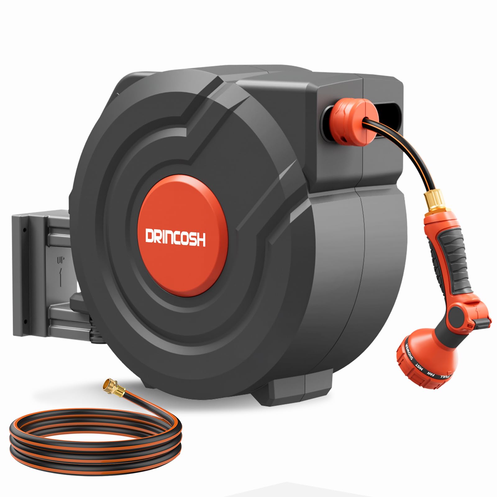 Photo 1 of 3rd Generation Retractable Garden Hose Reel 65ft X 5/8"+6.5 ft Self Winding UV Resistant Heavy Duty Water Hose Reels Wall Mount Any Length Lock 9 Pattern Nozzle 180° Swivel Garden Watering (Black)