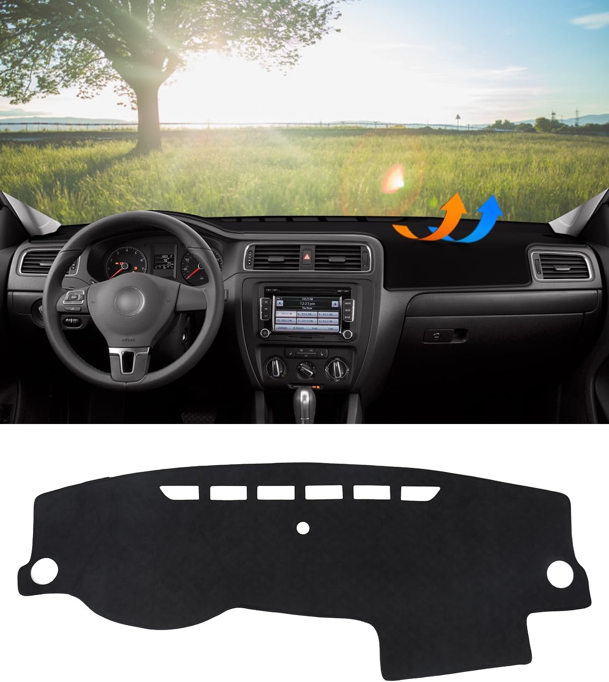 BIBLOZ Dash Cover for Volkswagen Jetta 2011-2018 Accessories Black Flannel Dashboard Cover Mat Car Dashboard UV Sun 2011-2018 Jetta