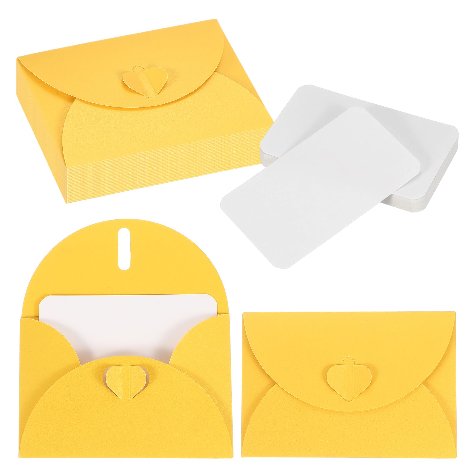 PATIKIL 25 Set Mini Envelopes with Heart Clasp, 4.1x3 Blank Note Cards with Envelopes for Gift Wedding Invitation Graduation Holiday Thanksgiving Day Christmas, Yellow