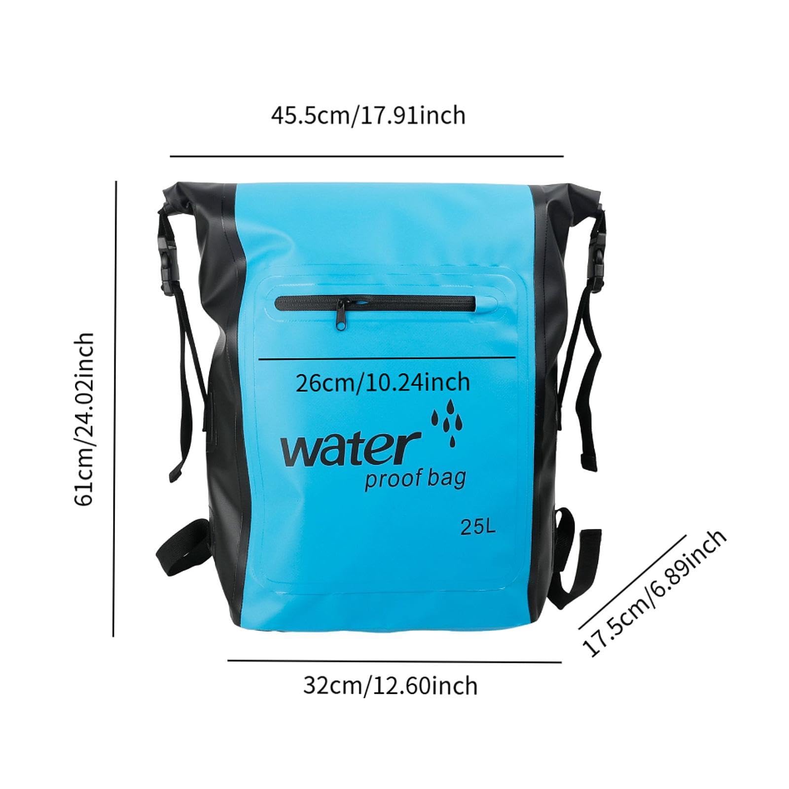Wasserdichter Rucksack, 25 Liter, Wasserdichter Packsack mit Großem Stauraum für Schwimmen, Reisen, Wandern Und Outdoor Abenteuer, Hellblau