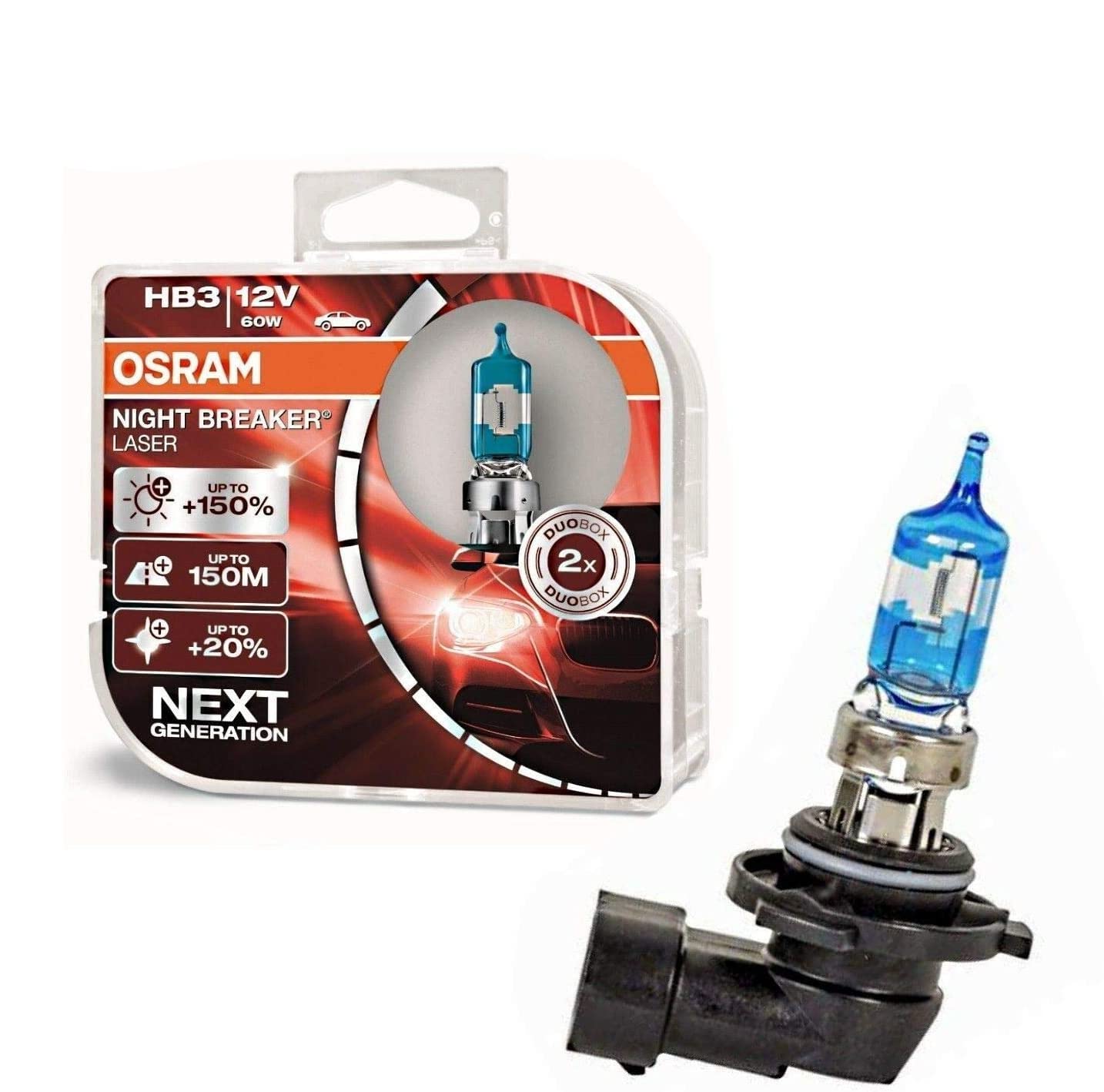2x Osra.m HB3 60W 12V P20d Night Breaker Laser +150% Next Generation 9005NL-HCB hell Weiß Ersatz Scheinwerfer Halogen Auto Lampe - E-geprüft