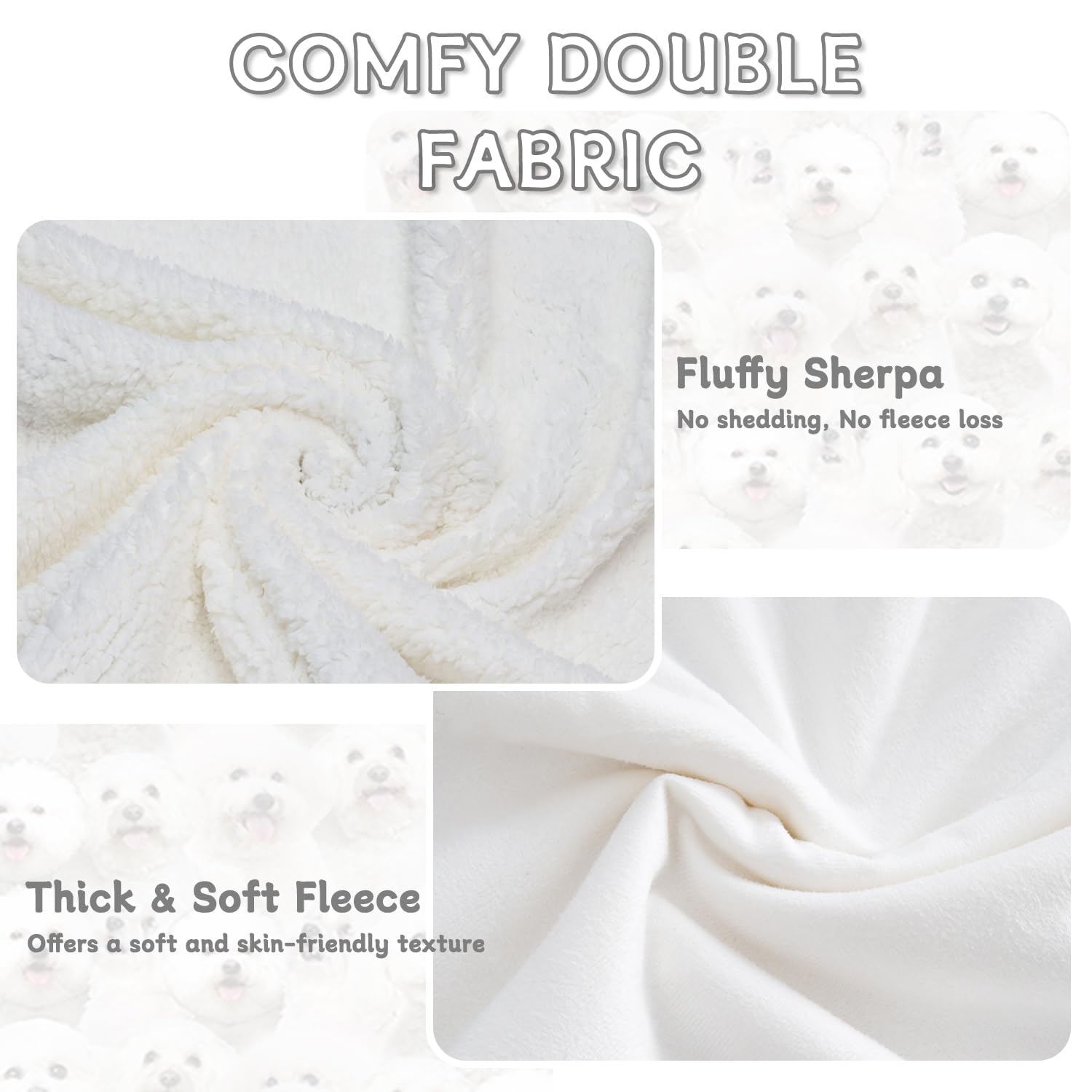 BlessLiving Bichon Frise Sherpa Blanket - Dogs Pattern Fuzzy Fleece Throw for Kids and Women - Cute Puppy Theme (130x150cm) - Image 3
