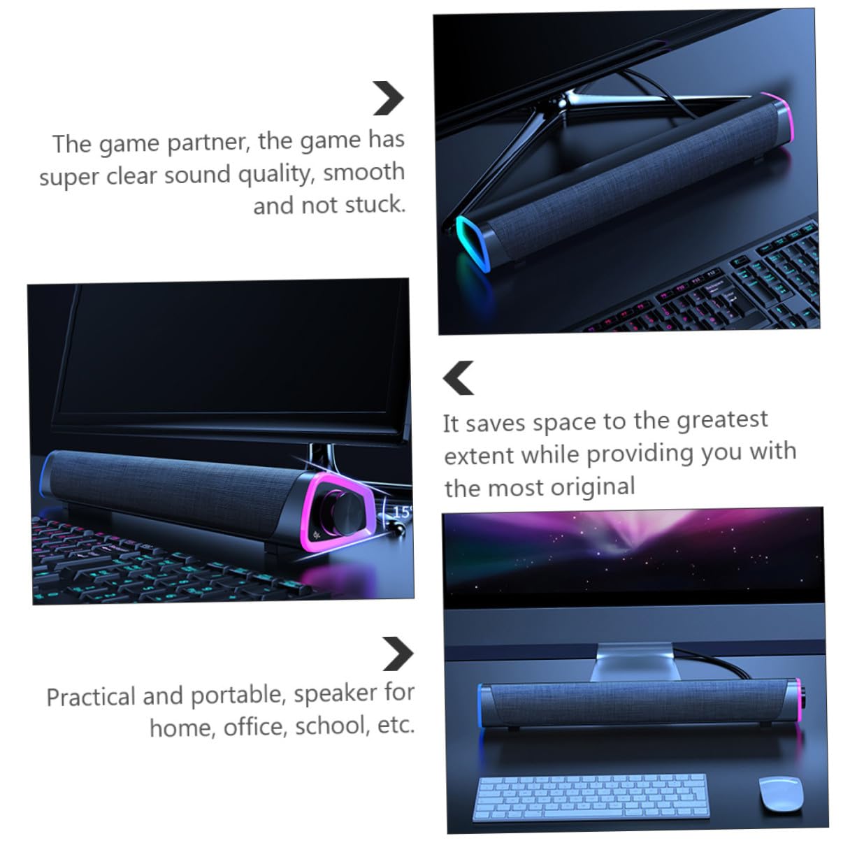 Ciieeo Soundbar per Esperienza Audio Immersiva Nero Doppio Altoparlante Cablato Potenza 6w, Design Compatto per Computer e Tablet a Casa o Gioco