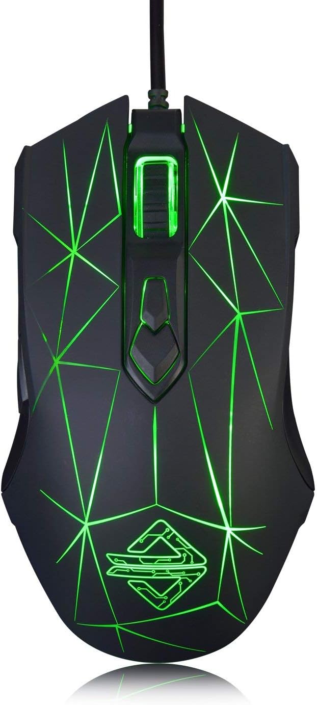 NACODEX AJ52 Gaming Mouse Wired Programmable 7 Buttons Computer Mice with Crack Pattern LED Backlit 2500 DPI Adjustable for Laptop PC Computer Games Or Work (Star Black)