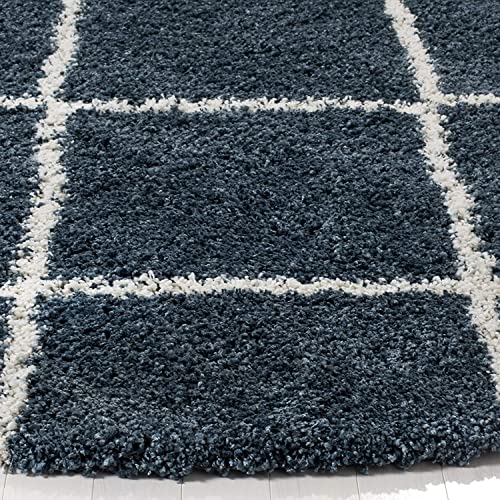 Image of Trellis Design Microfiber Hand Woven Shaggy Carpet Collection with 2 inch Pile Height Carpet for Living Room Size 5x5 feet Round coular Teal /Ivory