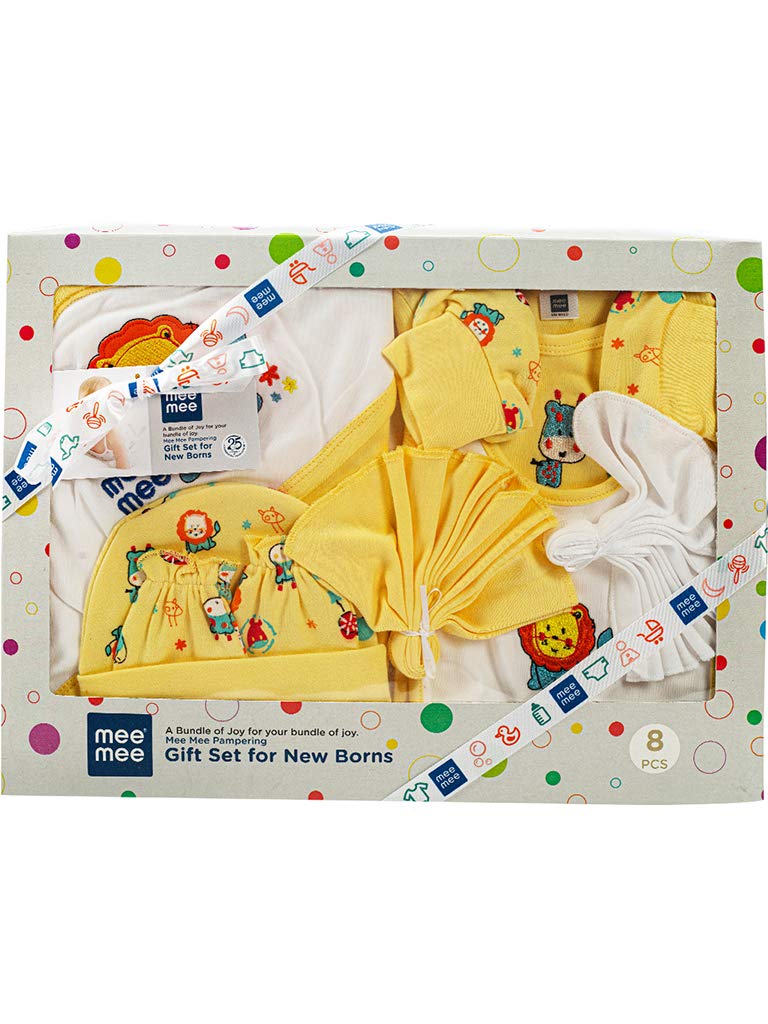 Mee Mee's Pampering Gift Set for New Borns (9 pcs - Print II, Yellow)