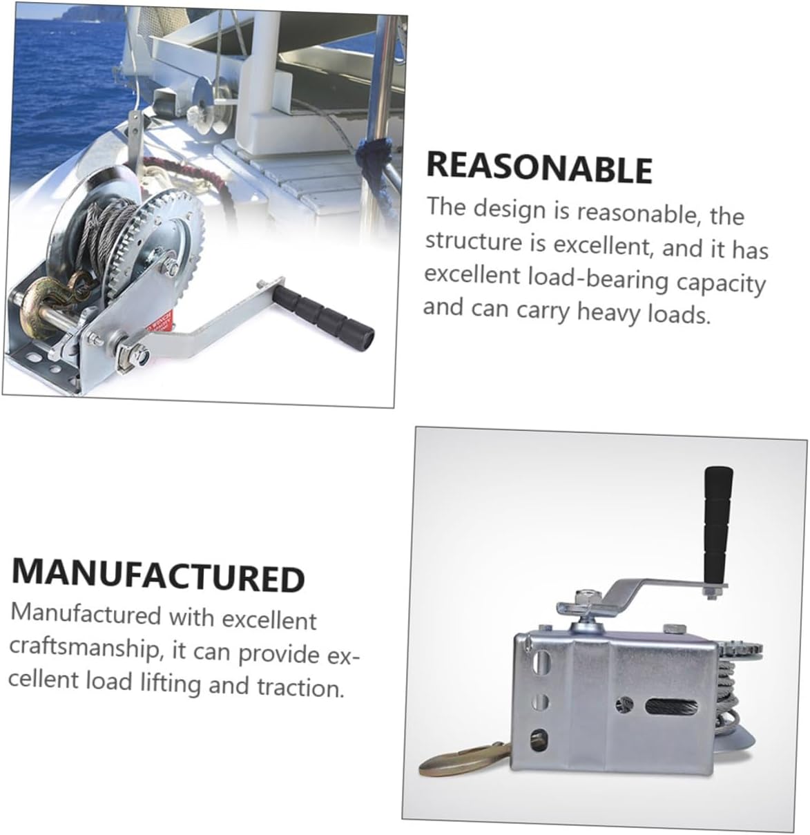 Heavy Duty Hand Crank Winch with 10m Steel Wire Cable 3500lbs Capacity Manual Trailer and Boat Towing Hauling Tool for Car and Rv Use