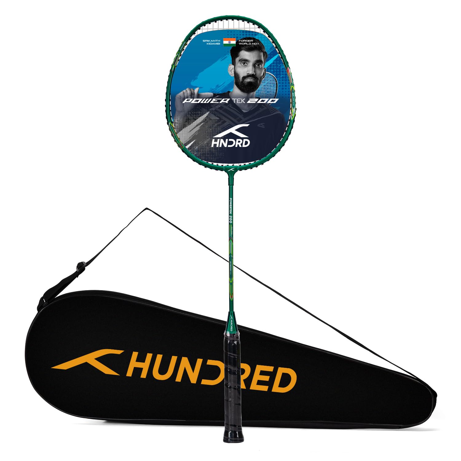 Hundred Powertek 200 Aluminium Badminton Racket, Includes Head Cover, Lightweight Shuttle Bat for Beginners & Match Play – Orange